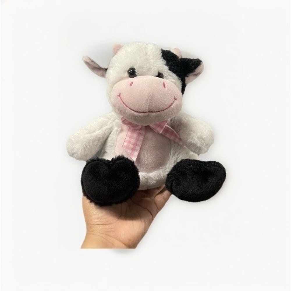 Cow Plush Stuffed‎ Animal Toy Black White Cow Green Gingham Bow 11" Kellytoy